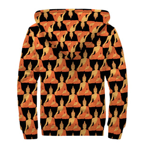 Gautama Buddha Pattern Print Sherpa Lined Zip Up Hoodie