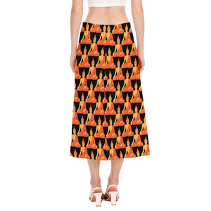 Gautama Buddha Pattern Print Side Slit Midi Skirt