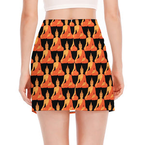 Gautama Buddha Pattern Print Side Slit Mini Skirt