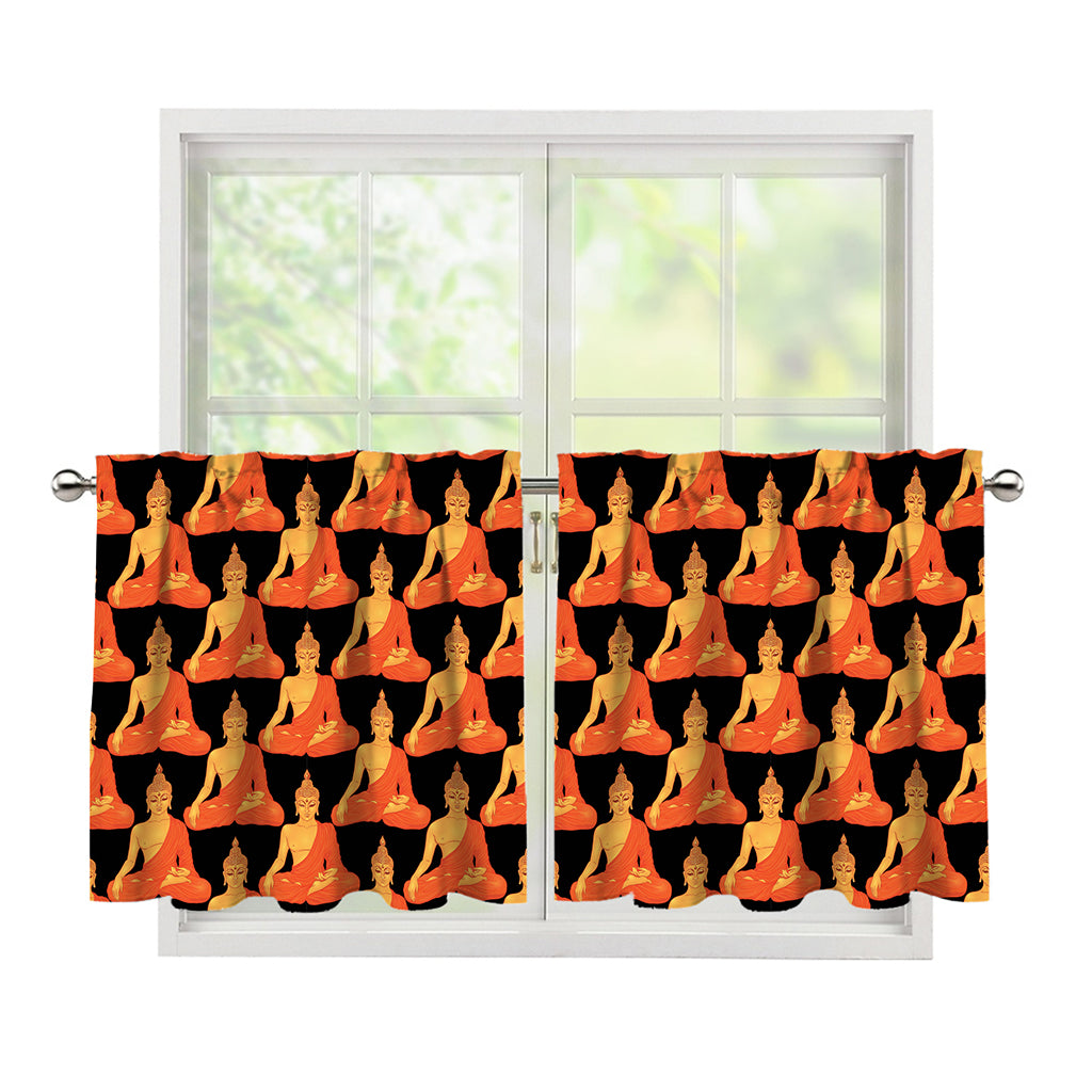 Gautama Buddha Pattern Print Tier Curtains