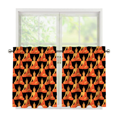 Gautama Buddha Pattern Print Tier Curtains