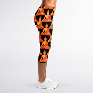 Gautama Buddha Pattern Print Women's Capri Leggings