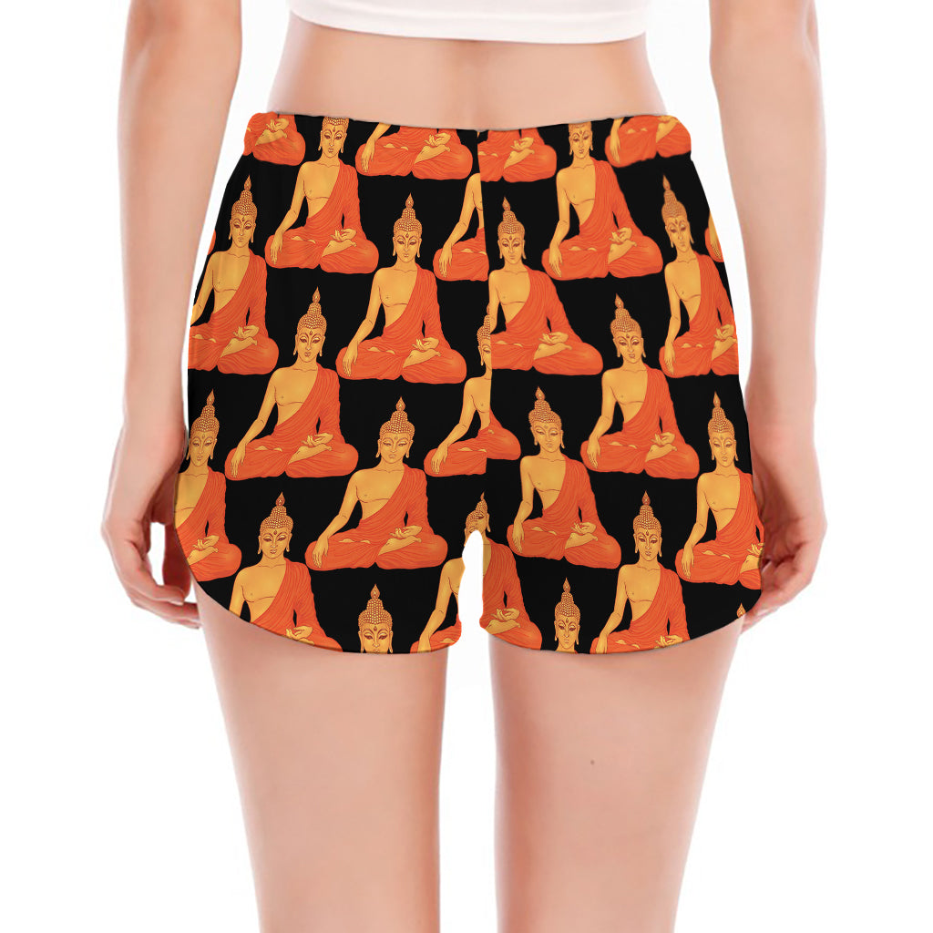 Gautama Buddha Pattern Print Women's Split Running Shorts