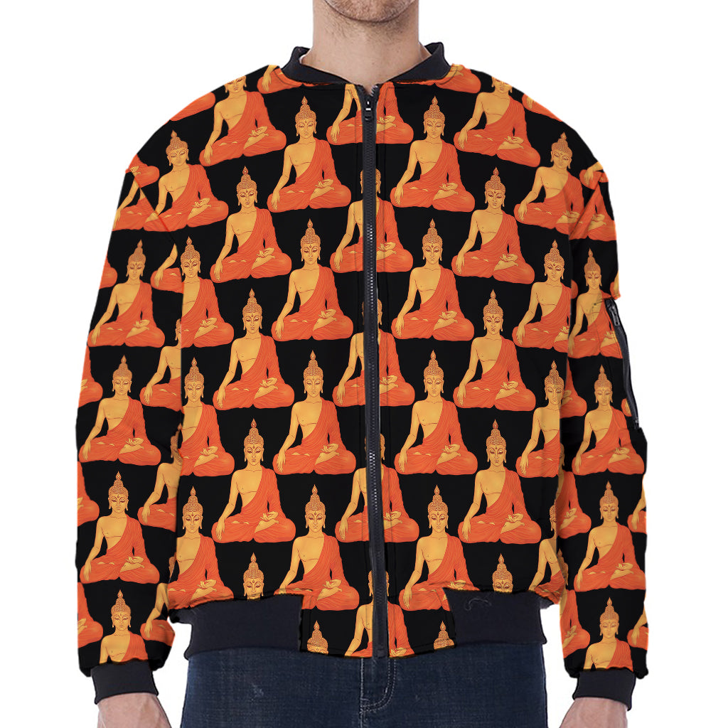 Gautama Buddha Pattern Print Zip Sleeve Bomber Jacket