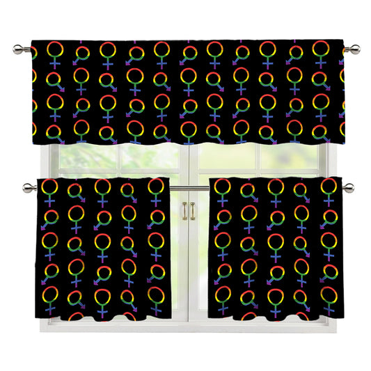 Gay Pride Gender Symbol Pattern Print 3 Piece Kitchen Curtains