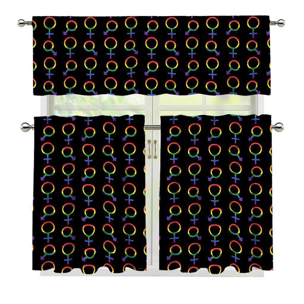 Gay Pride Gender Symbol Pattern Print 3 Piece Kitchen Curtains