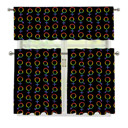 Gay Pride Gender Symbol Pattern Print 3 Piece Kitchen Curtains
