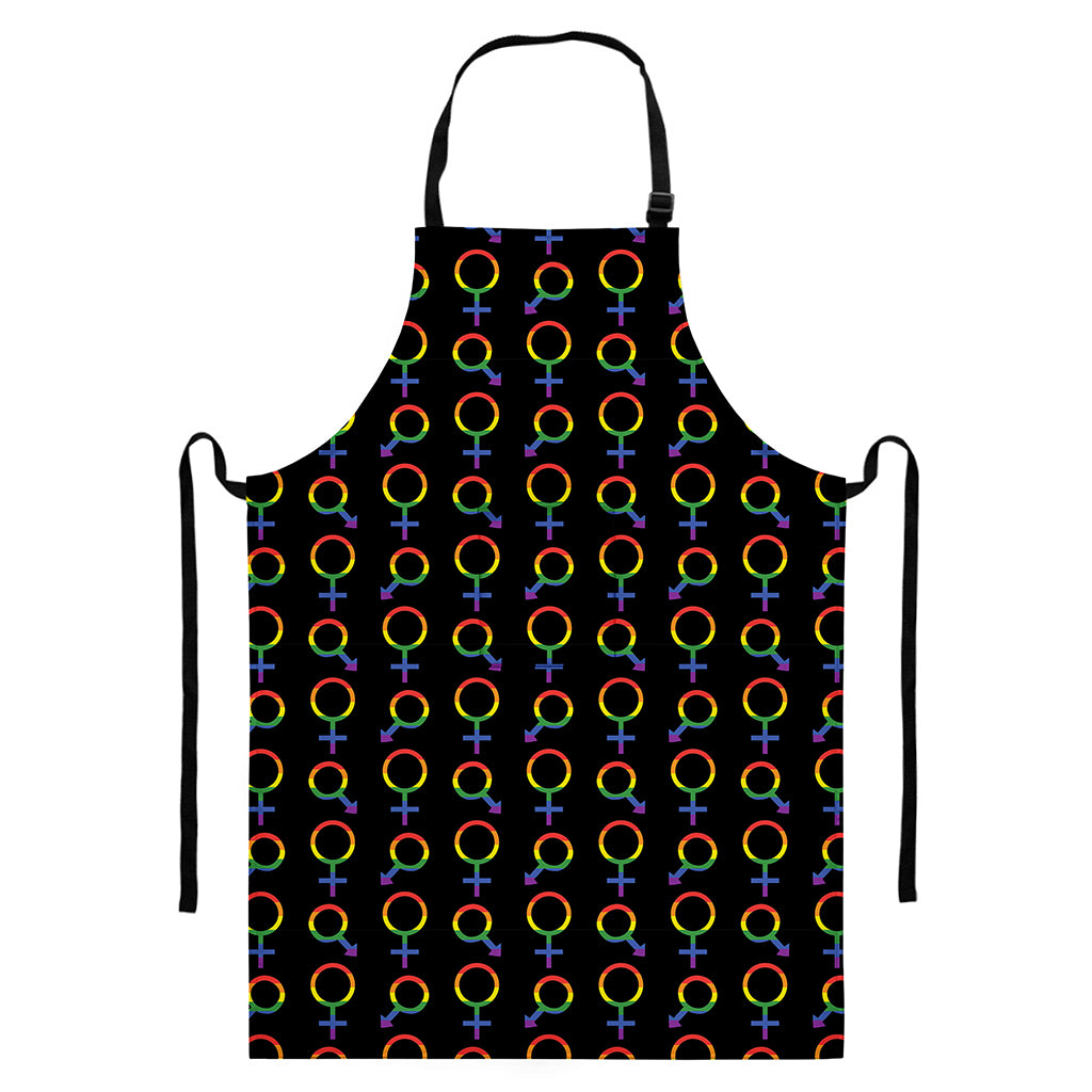 Gay Pride Gender Symbol Pattern Print Bib Apron With Pocket