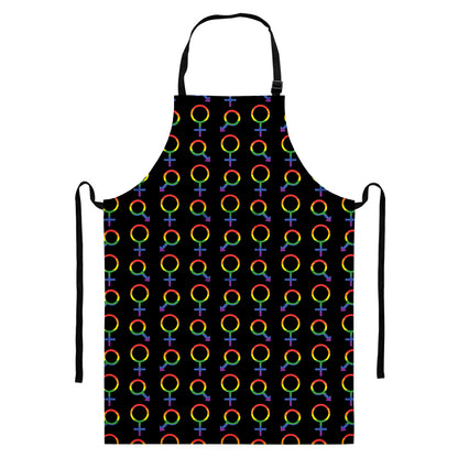 Gay Pride Gender Symbol Pattern Print Bib Apron With Pocket
