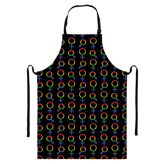 Gay Pride Gender Symbol Pattern Print Bib Apron With Pocket