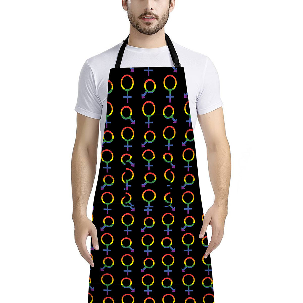 Gay Pride Gender Symbol Pattern Print Bib Apron With Pocket
