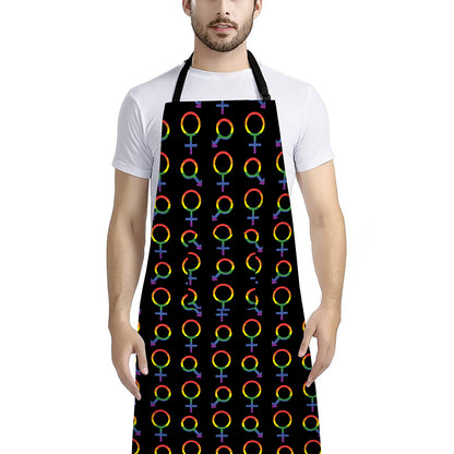 Gay Pride Gender Symbol Pattern Print Bib Apron With Pocket