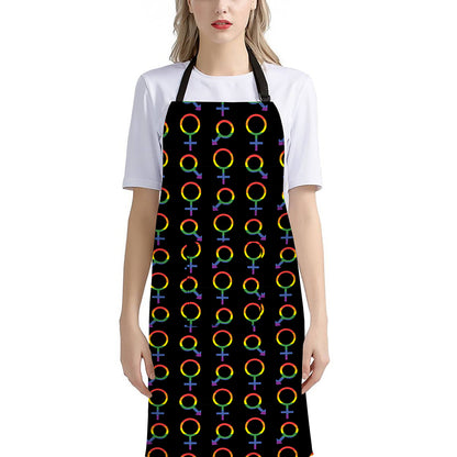 Gay Pride Gender Symbol Pattern Print Bib Apron With Pocket