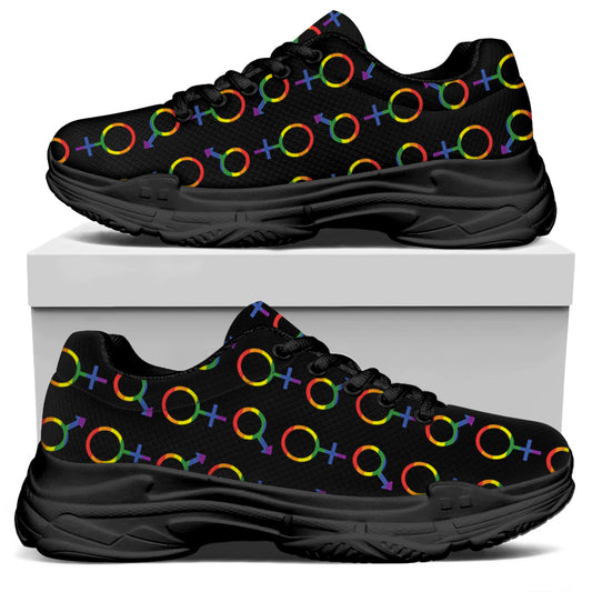 Gay Pride Gender Symbol Pattern Print Black Chunky Shoes