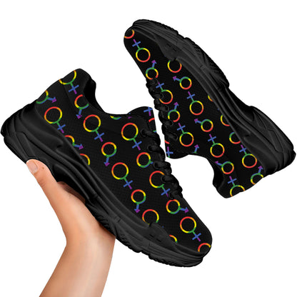 Gay Pride Gender Symbol Pattern Print Black Chunky Shoes