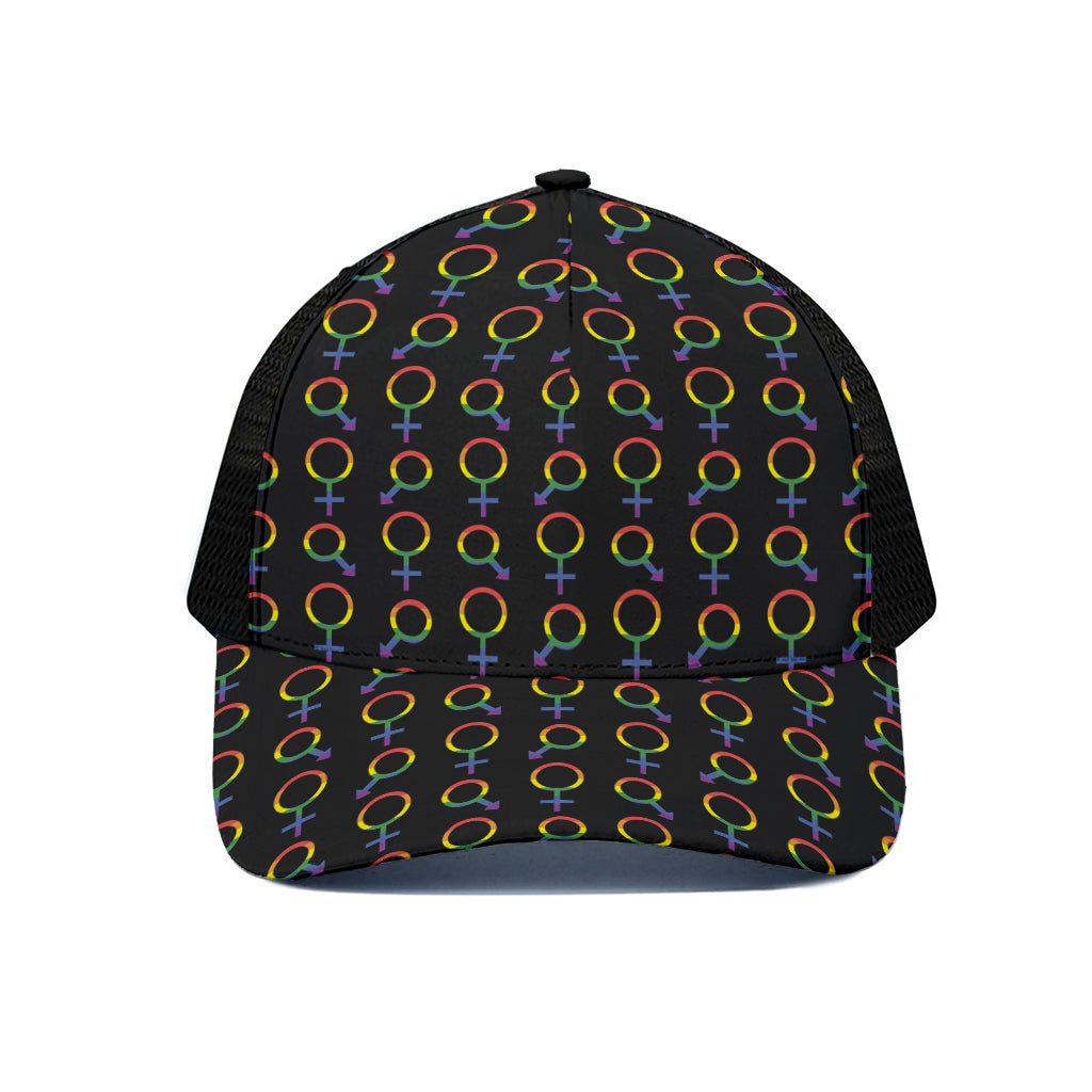 Gay Pride Gender Symbol Pattern Print Black Mesh Trucker Cap