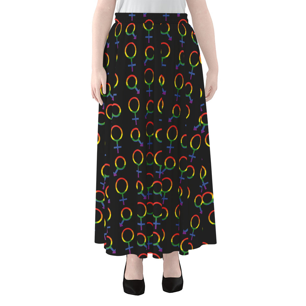 Gay Pride Gender Symbol Pattern Print Chiffon Maxi Skirt