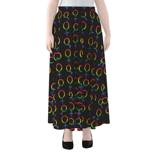 Gay Pride Gender Symbol Pattern Print Chiffon Maxi Skirt