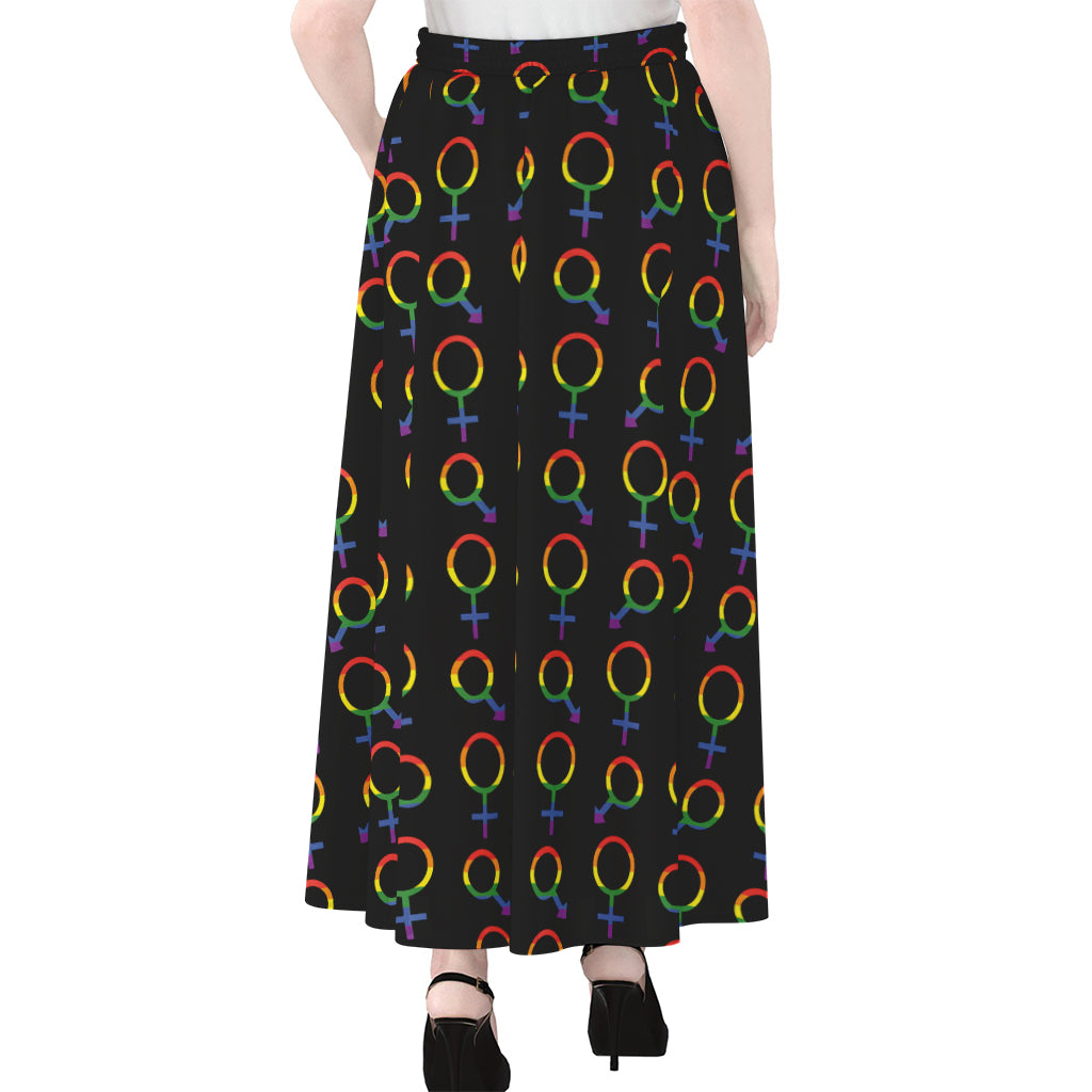 Gay Pride Gender Symbol Pattern Print Chiffon Maxi Skirt