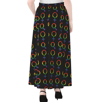 Gay Pride Gender Symbol Pattern Print Chiffon Maxi Skirt