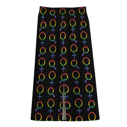 Gay Pride Gender Symbol Pattern Print Cotton Front Slit Maxi Skirt