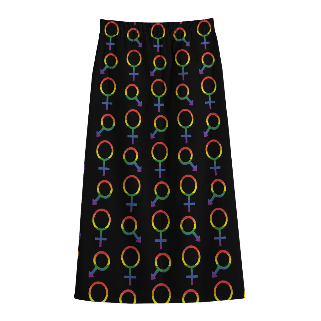 Gay Pride Gender Symbol Pattern Print Cotton Front Slit Maxi Skirt