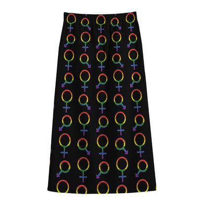 Gay Pride Gender Symbol Pattern Print Cotton Front Slit Maxi Skirt
