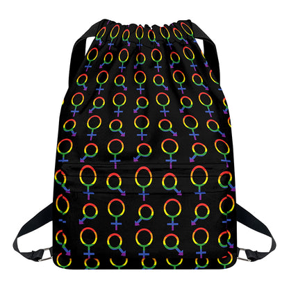 Gay Pride Gender Symbol Pattern Print Drawstring Backpack