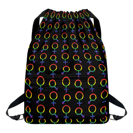 Gay Pride Gender Symbol Pattern Print Drawstring Backpack