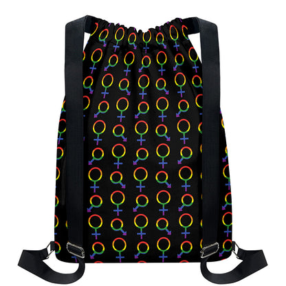 Gay Pride Gender Symbol Pattern Print Drawstring Backpack