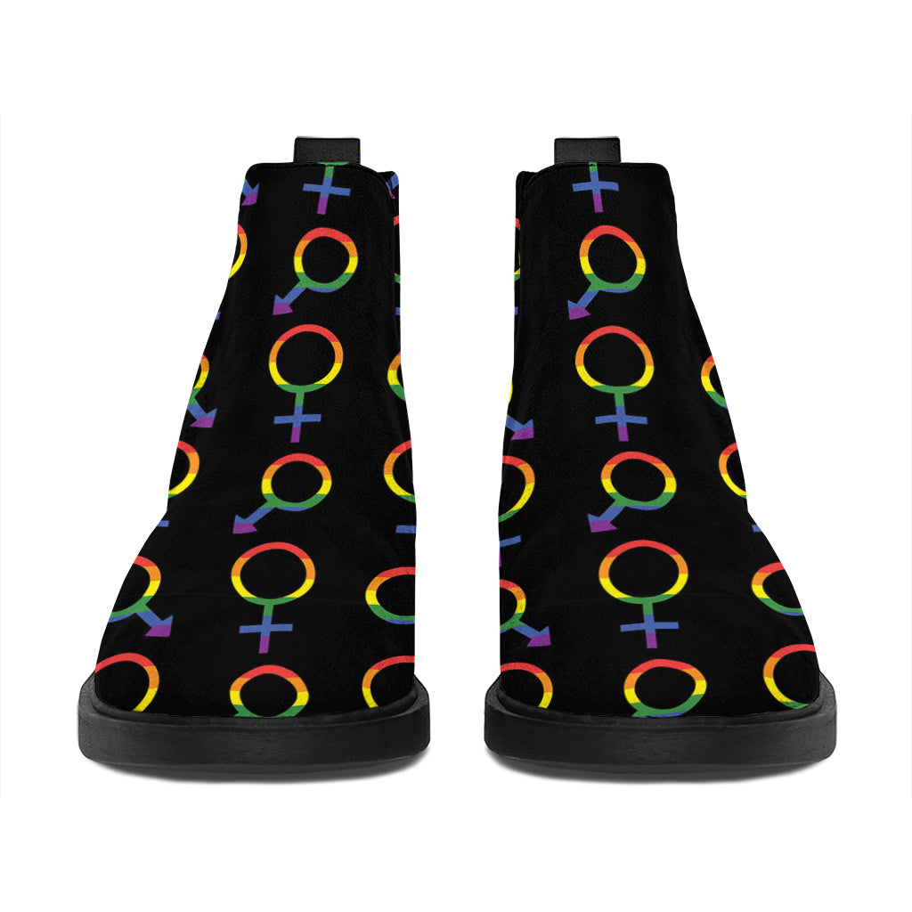 Gay Pride Gender Symbol Pattern Print Flat Ankle Boots