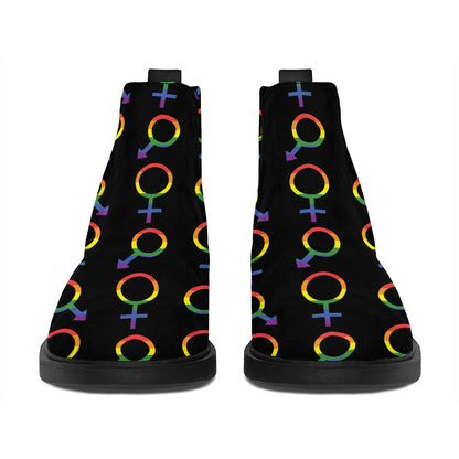 Gay Pride Gender Symbol Pattern Print Flat Ankle Boots