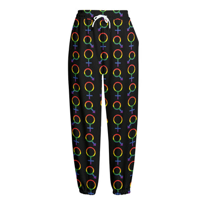 Gay Pride Gender Symbol Pattern Print Fleece Lined Knit Pants