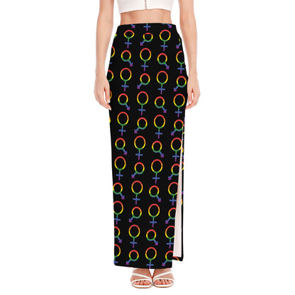 Gay Pride Gender Symbol Pattern Print High Slit Maxi Skirt