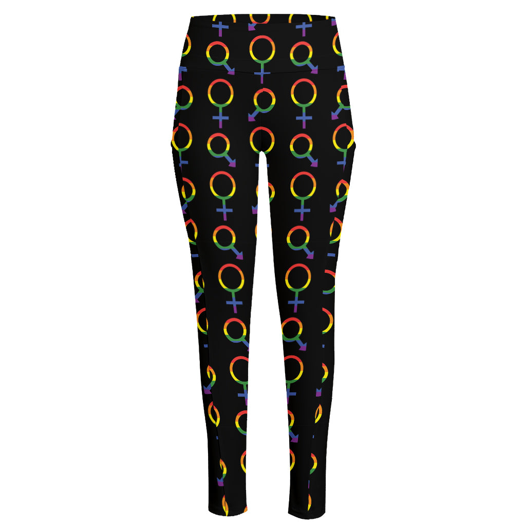 Gay Pride Gender Symbol Pattern Print High-Waisted Pocket Leggings