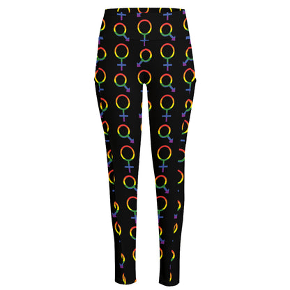 Gay Pride Gender Symbol Pattern Print High-Waisted Pocket Leggings