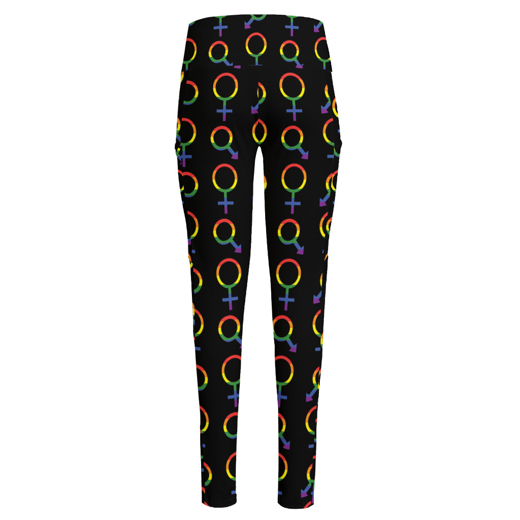 Gay Pride Gender Symbol Pattern Print High-Waisted Pocket Leggings