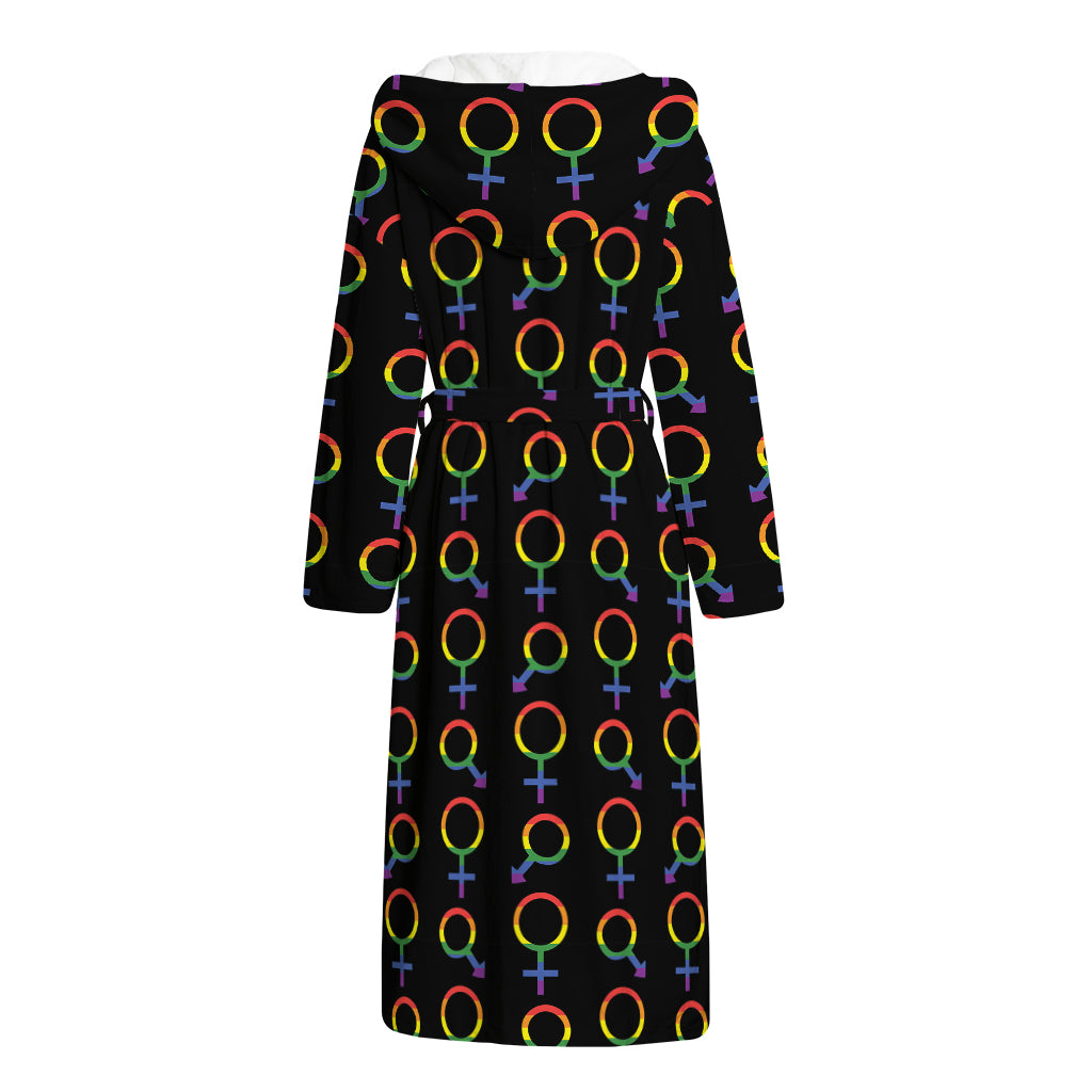 Gay Pride Gender Symbol Pattern Print Hooded Bathrobe
