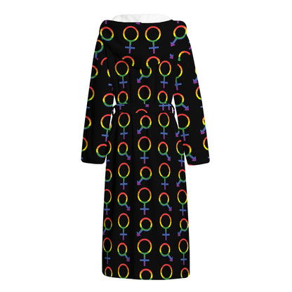 Gay Pride Gender Symbol Pattern Print Hooded Bathrobe