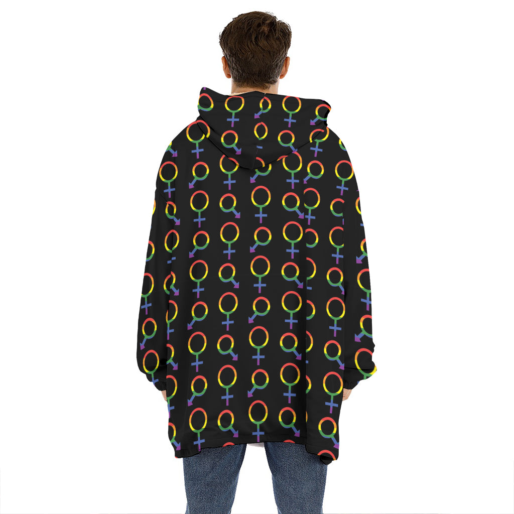 Gay Pride Gender Symbol Pattern Print Hoodie Blanket