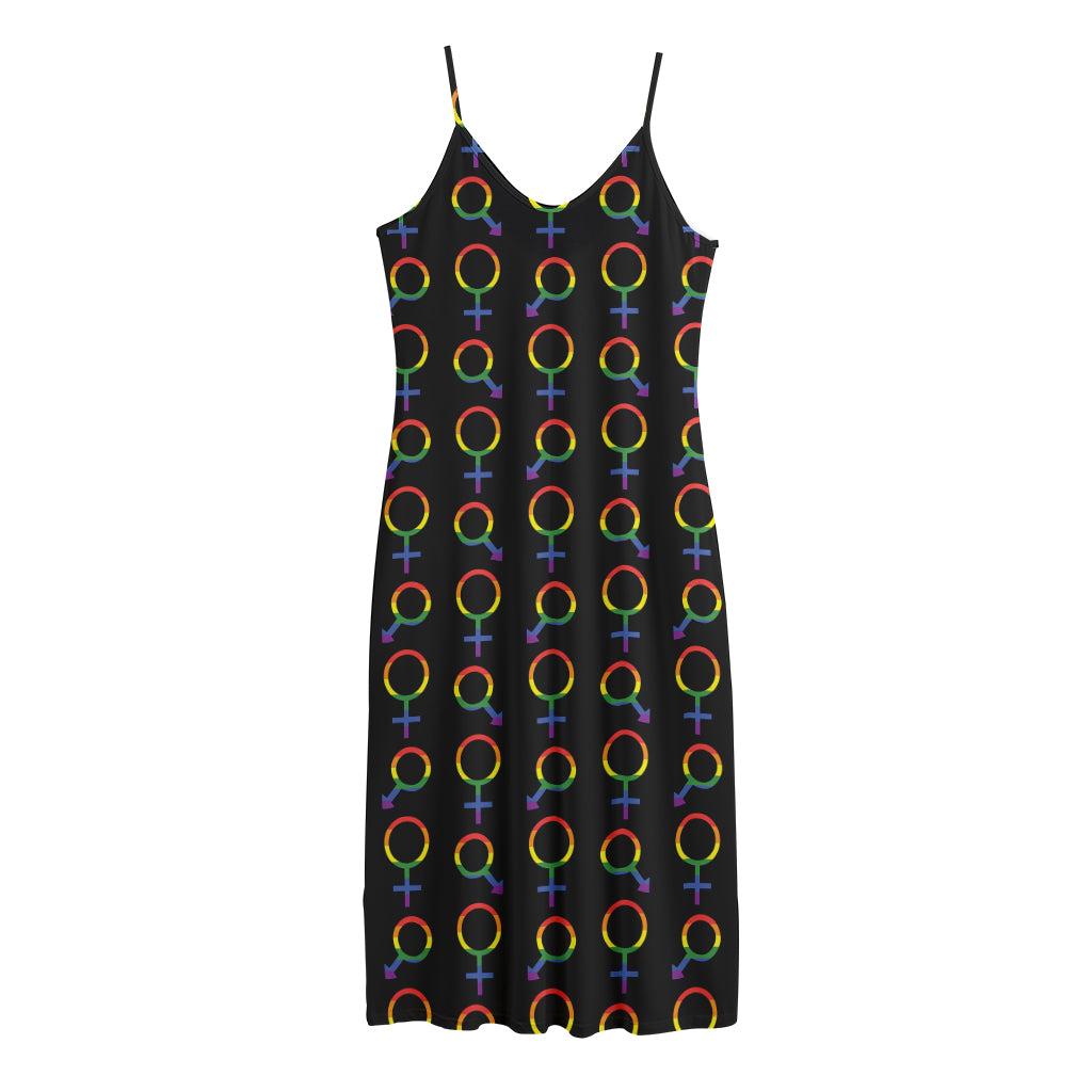 Gay Pride Gender Symbol Pattern Print Jersey Midi Cami Dress