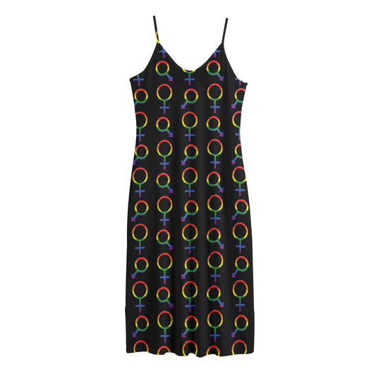 Gay Pride Gender Symbol Pattern Print Jersey Midi Cami Dress