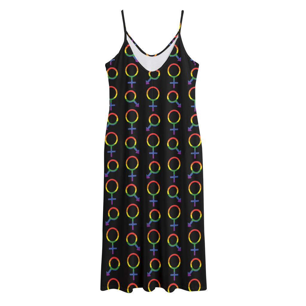 Gay Pride Gender Symbol Pattern Print Jersey Midi Cami Dress