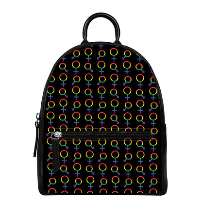 Gay Pride Gender Symbol Pattern Print Leather Backpack