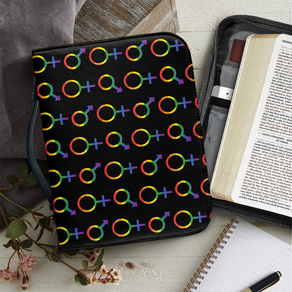 Gay Pride Gender Symbol Pattern Print Leather Bible Cover