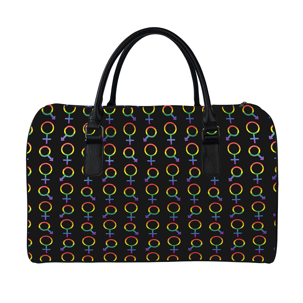 Gay Pride Gender Symbol Pattern Print Leather Duffle Bag