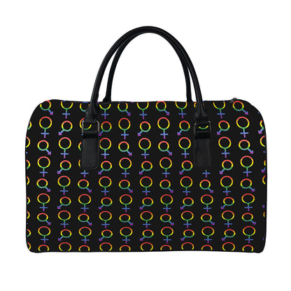 Gay Pride Gender Symbol Pattern Print Leather Duffle Bag
