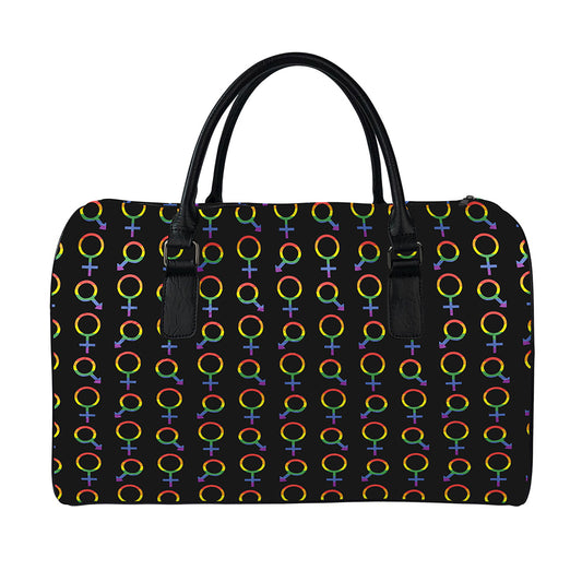 Gay Pride Gender Symbol Pattern Print Leather Duffle Bag