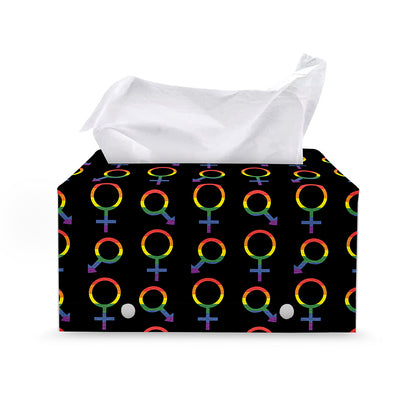Gay Pride Gender Symbol Pattern Print Leather Tissue Box Cover