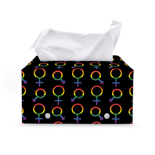 Gay Pride Gender Symbol Pattern Print Leather Tissue Box Cover